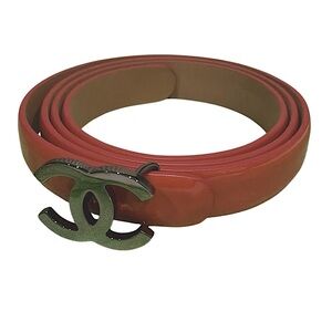 Chanel CC Patent Leather Belt Coral Size 70 B12C Gunmetal Buckle Never Worn